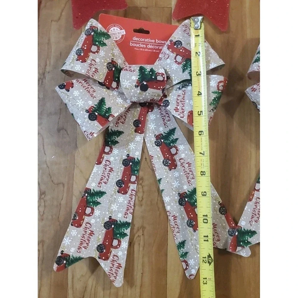 Christmas House Bows Lot Red Sparkle Red Trucks‎ Lot Of 7
